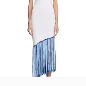 Sandro White Maxi Dress with Blue Fringe